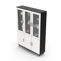 Display Cabinet With Ceramic Black White PNG & PSD Images