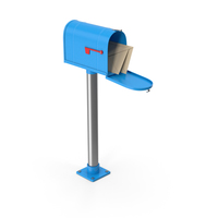 Mailbox On Post Opened With Letters Blue PNG & PSD Images