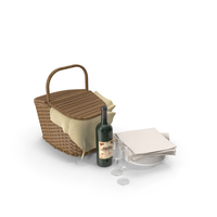 Picnic Basket with Wine Bottle and Glasses PNG & PSD Images