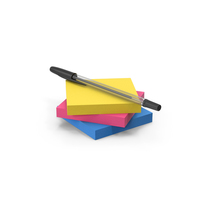 Colored Sticky Notes Stack With Ballpoint Pen PNG & PSD Images