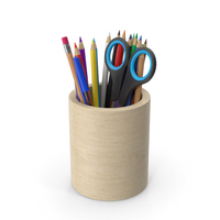 Wooden Pencil Cup With Pencils PNG & PSD Images
