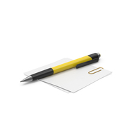 Papers with Paper Clip and Yellow Pen PNG & PSD Images