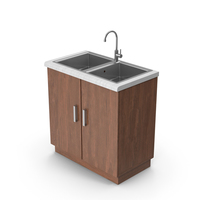 Double Sink Cabinet Dark Wood PNG & PSD Images