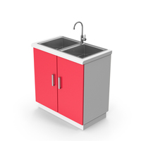 Kitchen Double Sink Cabinet Red White PNG & PSD Images