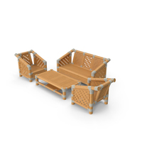 Bamboo Set Bench Chair Table Patio PNG & PSD Images