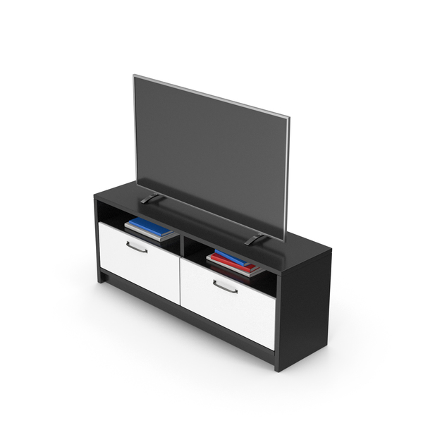 TV Stand with Smart TV Black White PNG & PSD Images