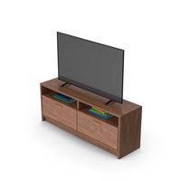 Dark Wood TV Stand with TV PNG & PSD Images