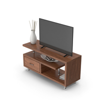 TV Stand With TV Dark Wood PNG & PSD Images