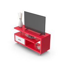 TV Stand With TV Red And White PNG & PSD Images