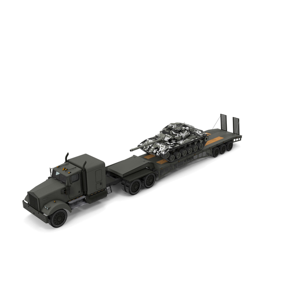 Tank Transporter Tractor with Main Battle Tank PNG & PSD Images