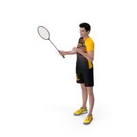 Asian Man with Badminton Racket Standing Pose PNG & PSD Images