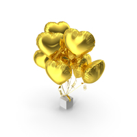 Bouquet of Gold Heart Balloons with Gift Box PNG & PSD Images
