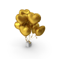 Bouquet of Matte Gold Heart Balloons with Gift Box PNG & PSD Images