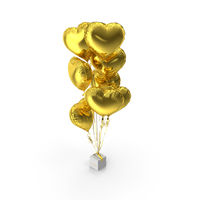 Heart Shaped Gold Balloons Tied to Gift Box PNG & PSD Images