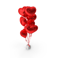 Heart Shaped Red Balloons Tied to Gift Box PNG & PSD Images
