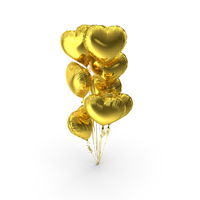 氦金色的心形气球Bouquet PNG和PSD图像