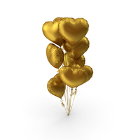 氦哑光金​​色心形气球Bouquet PNG和PSD图像