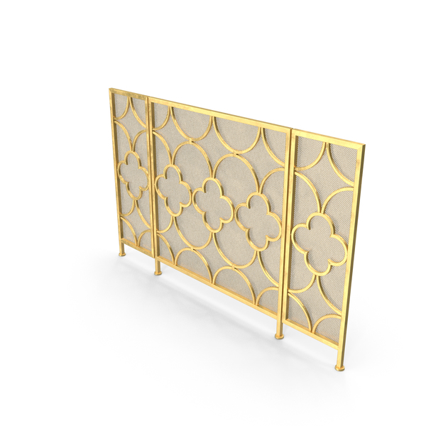 Metal Fireplace Screen 3 Panel Gold PNG & PSD Images