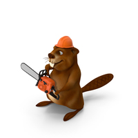 Cartoon Beaver with Chainsaw PNG & PSD Images