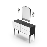 带镜子的餐具柜橱柜黑色白色PNG和PSD图像
