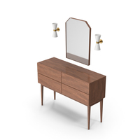 Sideboard Cabinet With Mirror Dark Wood PNG & PSD Images