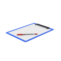 Blue Clipboard With Ballpoint Red Pen PNG & PSD Images