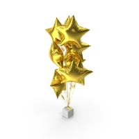 Star Shaped Gold Balloons Tied to Gift Box PNG & PSD Images