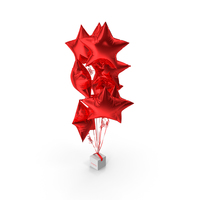 星形红色气球绑在礼品盒PNG和PSD图像