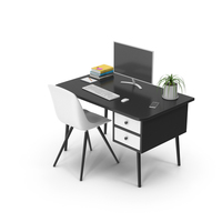 Black & White Home Office Desk Set PNG & PSD Images