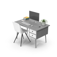 灰色家庭办公桌套装PNG和PSD图像