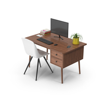Home Office Desk Set Dark Wood PNG & PSD Images
