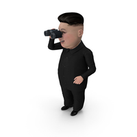 卡通金正日（Kim Jong Un）看起来双筒望远镜PNG和PSD图像