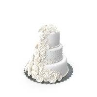 Classic White Wedding Cake with Sugar Flowers PNG & PSD Images