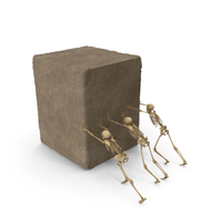 Three Worn Skeletons Pushing a Huge Stone Cube PNG & PSD Images