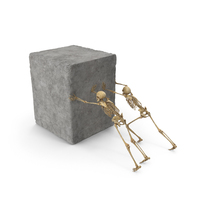 Two Worn Skeletons Pushing A Large Concrete Cube PNG & PSD Images
