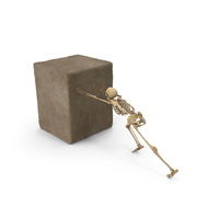 Worn Skeleton Pushing a Stone Cube PNG & PSD Images