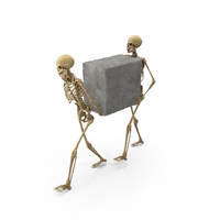 Two Worn Skeletons Carrying Concrete Cube PNG & PSD Images