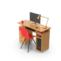 Wooden Camputer Desk Set PNG & PSD Images