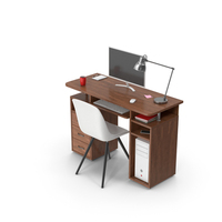 Computer Desk Set Dark Wood PNG & PSD Images