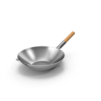 Silver Wok With Wooden Handle PNG & PSD Images