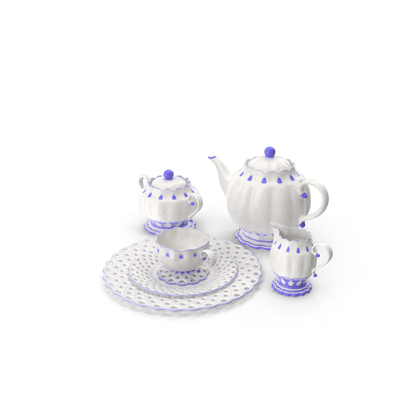 Porcelain Tea Set With Blue Pattern PNG & PSD Images