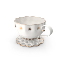 Cup From Porcelain Tea Set With Gold Pattern PNG & PSD Images