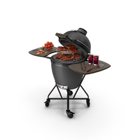 Kamado Style Barbecue Grill Open with Meat and Vegetables PNG & PSD Images