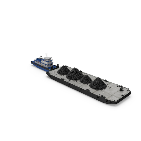 Push Boat Ship with Pontoon Barge Loaded Coal PNG & PSD Images