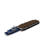 Push Boat Ship with Pontoon Barge Loaded Wood Logs PNG & PSD Images
