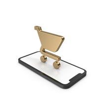Smartphone with Gold Shopping Cart Symbol PNG & PSD Images