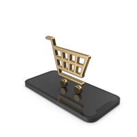 Smartphone with Gold Shopping Cart Symbol PNG & PSD Images