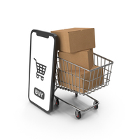 Smartphone With Shopping Cart And Three Cardboard Boxes PNG & PSD Images