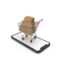 Smartphone with Shopping Cart and 3 Cardboard Boxes PNG & PSD Images