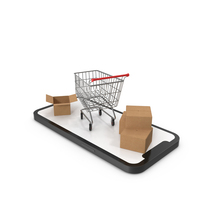Smartphone with Shopping Cart and 4 Cardboard Boxes PNG & PSD Images